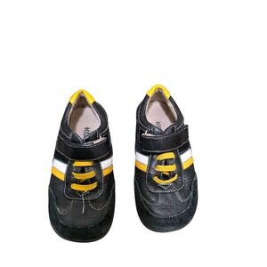 Kai Kids Black & Yellow Leather Sneakers Lace-Up Details Size 10.5